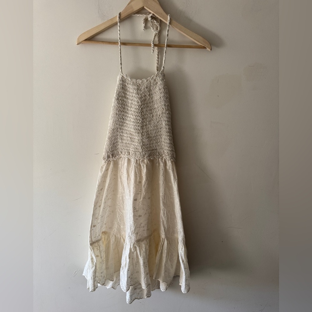 ASOS Cream Crochet Halter Mini Beachy Mini Dress Eyelet Details